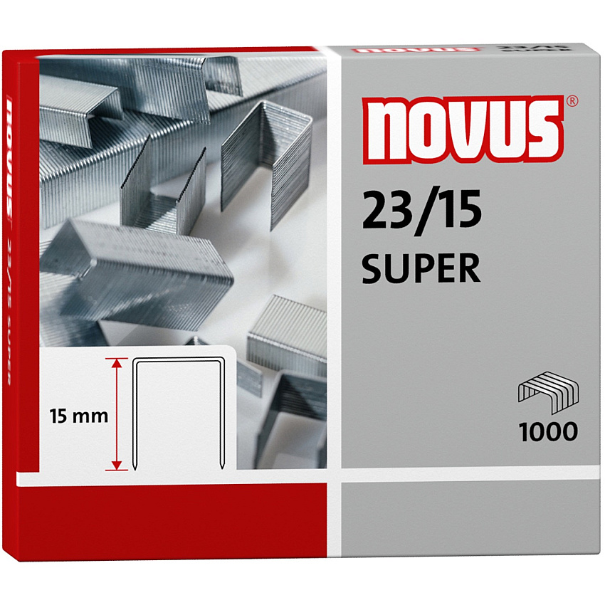 Novus 23/15 Super Heavy Duty Staples 19/32" Leg - Silver - Steel - 1000 / Carton (0420044)
