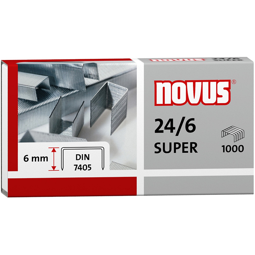 Novus 24/6 Super Premium Staples 15/64" Leg - Silver - Steel - 1000 / Carton (0400026)