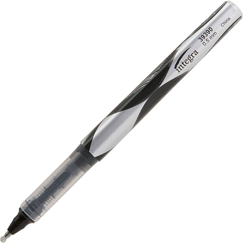 Integra Liquid Ink Rollerball Pens 0.5 mm Extra Fine Pen Point - Black Ink - Black Barrel - Metal Tip - 1 Dozen (39390)