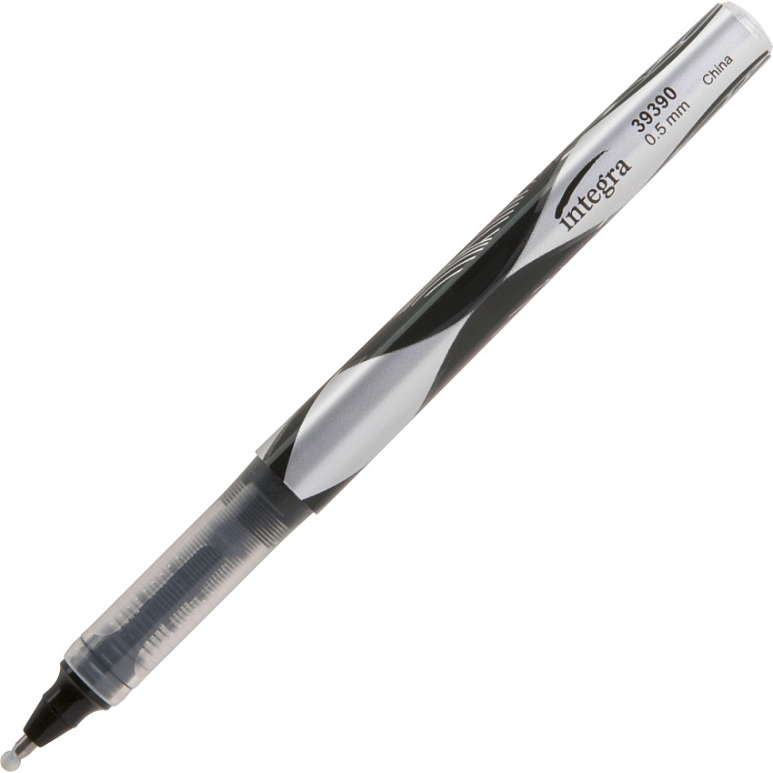 Integra Liquid Ink Rollerball Pens 0.5 mm Extra Fine Pen Point - Black Ink - Black Barrel - Metal Tip - 1 Dozen (39390)