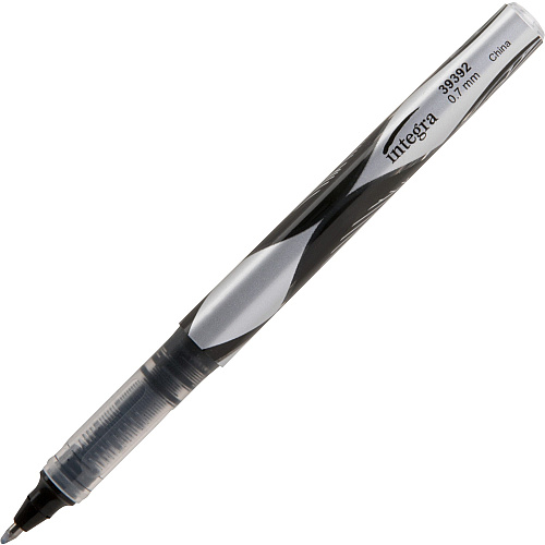 Integra Liquid Ink Rollerball Pens 0.7 mm Fine Pen Point - Black Ink - Black Barrel - Metal Tip - 1 Dozen (39392)