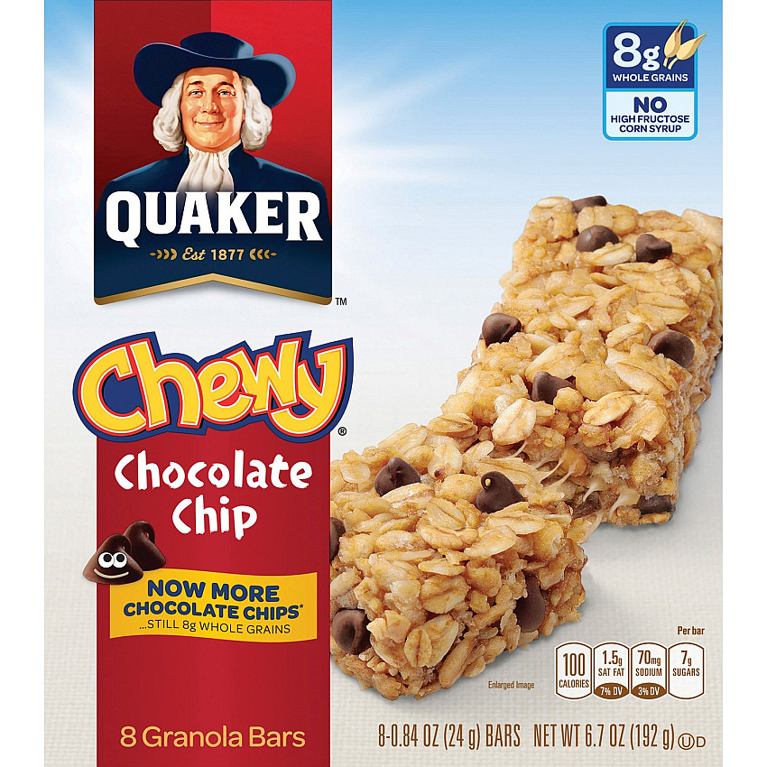 Quaker Oats Chocolate Chip Chewy Granola Bars Individually Wrapped - Chocolate Chip - 6.70 oz - 8 / Box (31182)