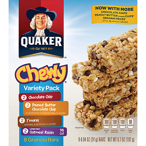 Quaker Oats Chewy Granola Bars Variety Pack Individually Wrapped - Assorted - 6.70 oz - 8 / Box (31188)