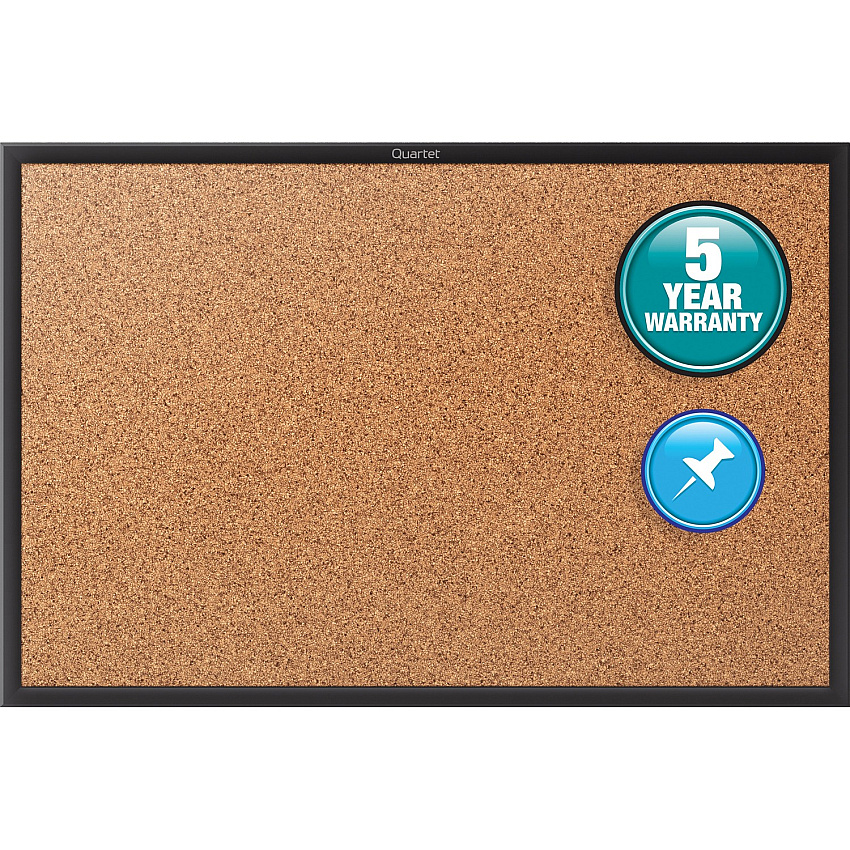 Quartet Classic Series Bulletin Board 36" Board Height x 60" Board Width - Brown Natural Cork Surface - Self-healing, Durable, Sturdy - Black Aluminum Frame - 1 Each (2305B)