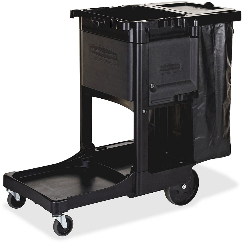 Rubbermaid Commercial Executive Janitor Cleaning Cart 3 Shelf - 8" , 4" Caster Size - 21.75" Width x 46" Depth x 38" Height - Black - 1 Each (1861430)