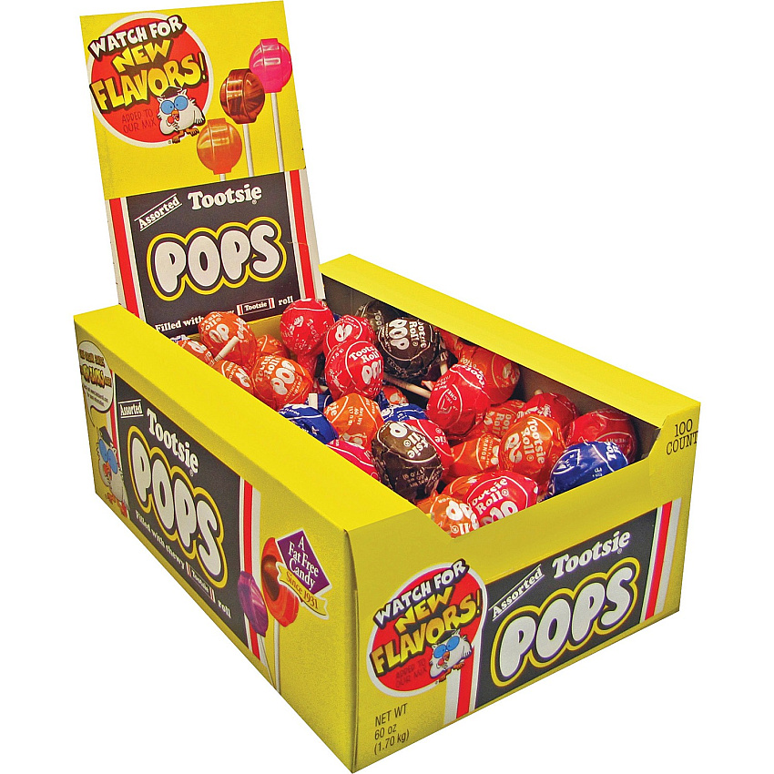 Tootsie Roll Tootsie Assorted Flavors Candy Center Lollipops Assorted - 3.75 lb - 100 / Box (508)