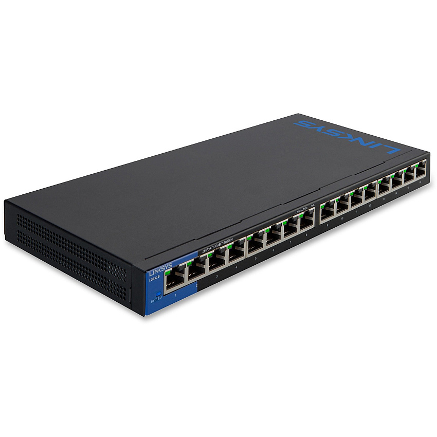Linksys 16-Port Desktop Gigabit Switch 16 Ports - 10/100/1000Base-T - 2 Layer Supported - Twisted Pair - Desktop, Wall Mountable - Lifetime Limited Warranty (LGS116)