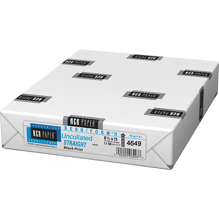 NCR Paper Xero/Form II Carbonless Uncollated Paper - White Letter - 8 1/2" x 11" - Smooth - White - 500 / Pack (4649)