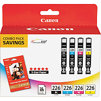 Canon CLI-226 Original Ink Cartridge/Paper Kit Inkjet - Black, Cyan, Magenta, Yellow - 4 / Pack (CLI226BCMY)