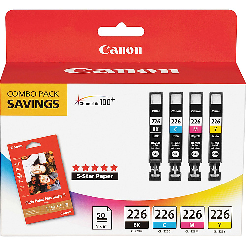 Canon CLI-226 Original Ink Cartridge/Paper Kit Inkjet - Black, Cyan, Magenta, Yellow - 4 / Pack (CLI226BCMY)