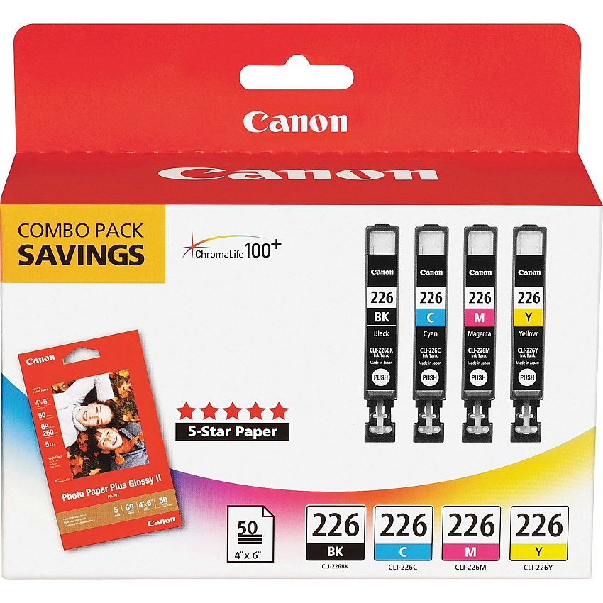 Canon CLI-226 Original Ink Cartridge/Paper Kit Inkjet - Black, Cyan, Magenta, Yellow - 4 / Pack (CLI226BCMY)