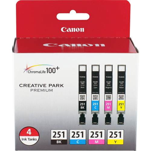 Canon CLI-251 Black, Cyan, Magenta, Yellow Ink Cartridge (CLI251BCMY)