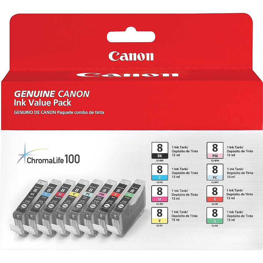 Canon CLI-8 Original Ink Cartridge Inkjet - 8 / Pack - Black, Cyan, Magenta, Yellow, Photo Cyan, Photo Magenta, Red, Green - 8 / Pack (CLI88COLORS)
