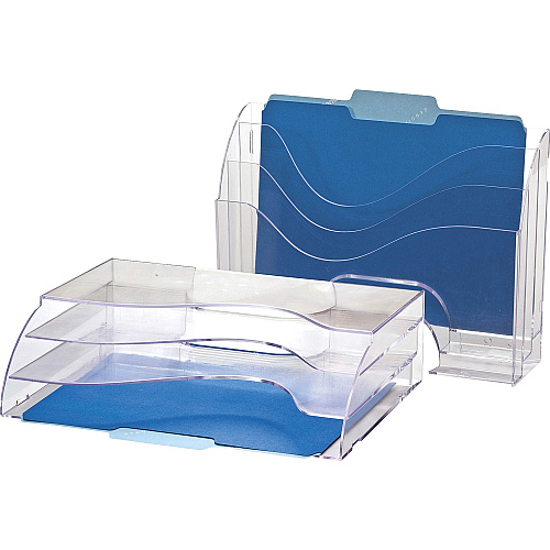 Officemate Clear Wave 2-way Desktop Organizer 3 Compartment(s) - 3 Tier(s) - 11.25" Height x 13" Width x 3.63" Depth - Desktop - Clear - Plastic - 1 Each (22904)
