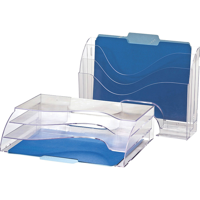 Officemate Clear Wave 2-way Desktop Organizer 3 Compartment(s) - 3 Tier(s) - 11.25" Height x 13" Width x 3.63" Depth - Desktop - Clear - Plastic - 1 Each (22904)