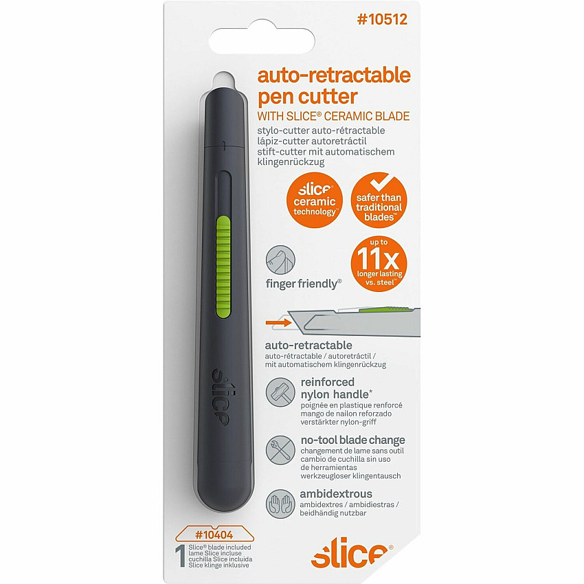 Slice Pen Cutter Auto-Retractable 0.7" Height x 0.7" Width x 5.3" Length - Retractable, Anti-magnetic, Rust Resistant - Ceramic - 1 Each (10512)