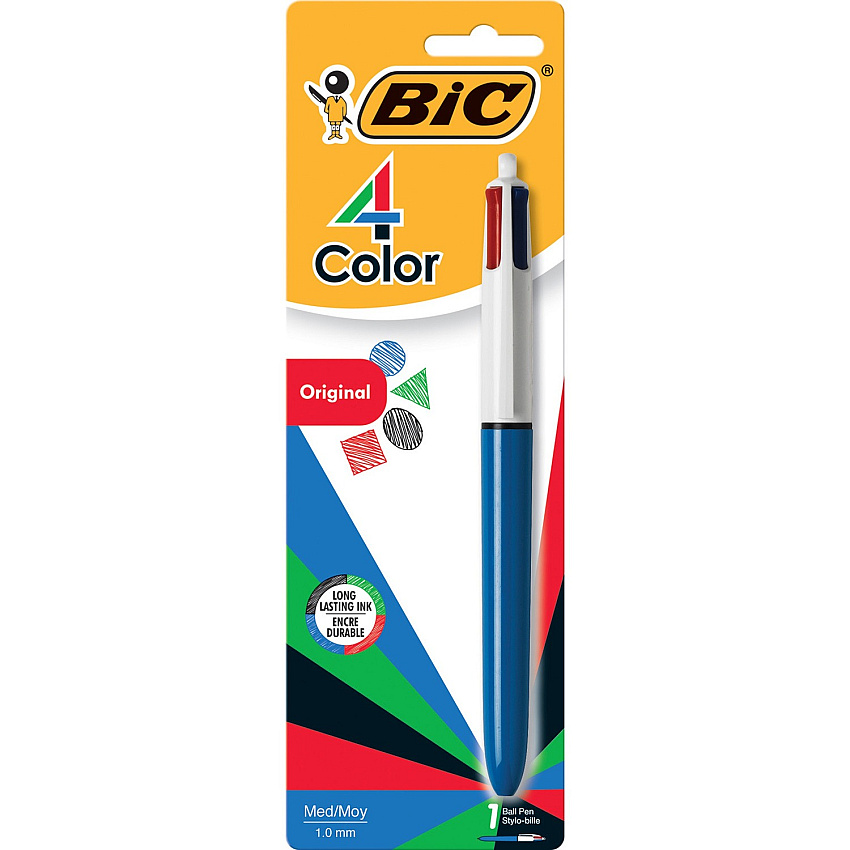 BIC 4-Color Retractable Pen Fine, Medium Pen Point - Refillable - Retractable - Multi, Black, Red, Green Ink - 1 Pack (MMXP11C)