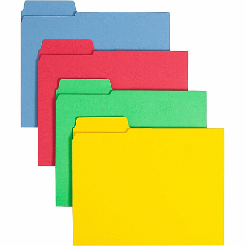 Smead SuperTab 1/3 Tab Cut Letter Recycled Top Tab File Folder 8 1/2" x 11" - 3 Internal Pocket(s) - 11 pt. - 1 Plys - Blue, Red, Green, Yellow - Flap - 10% Recycled - 12 / Pack (11905)