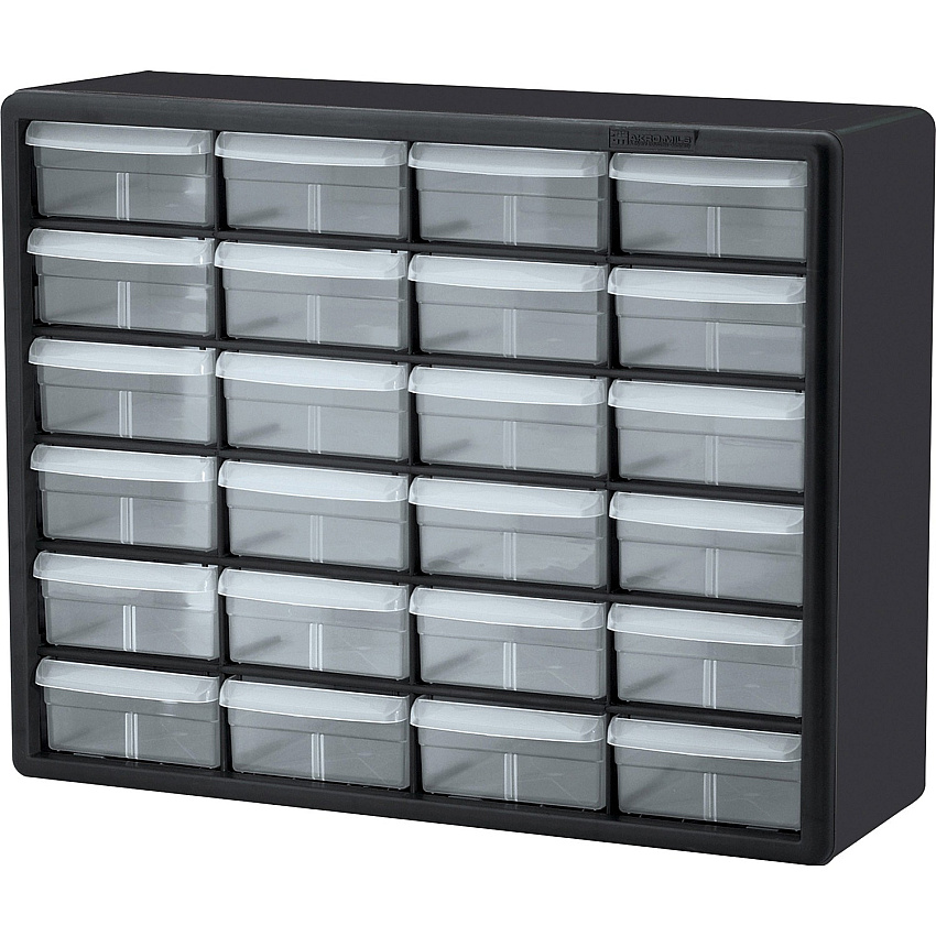 Akro-Mils 24-Drawer Plastic Storage Cabinet 24 Drawer(s) - 15.80" Height6.40" Depth x 20" Length - Floor - Stackable, Finger Grip, Unbreakable - Black - Plastic, Polymer - 1 Each (10124)