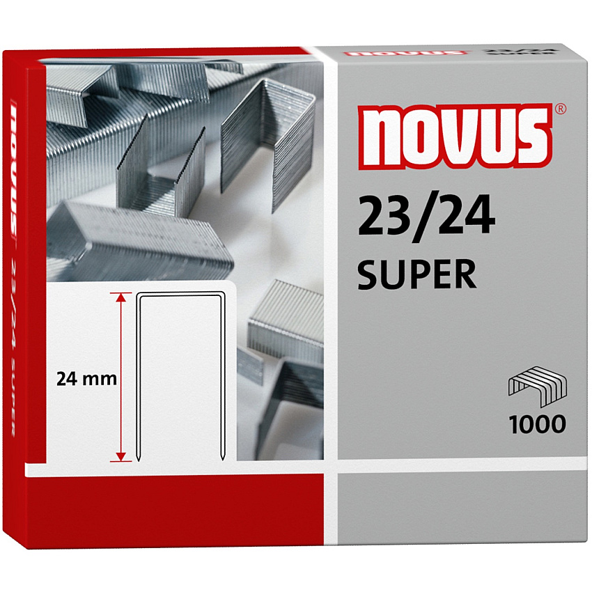 Novus 23/24 Super Heavy Duty Staples 15/16" Leg - Silver - Steel - 1000 / Carton (0420644)