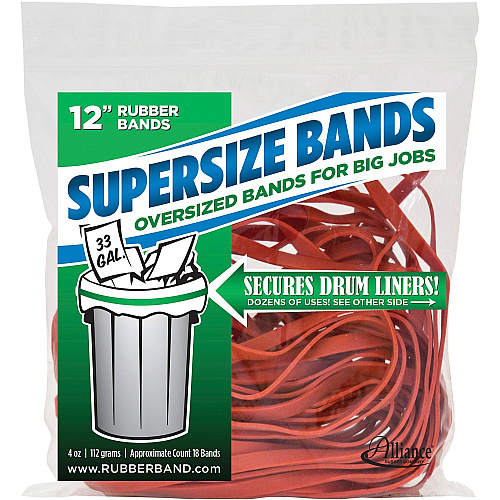 Alliance Rubber SuperSize Bands Size: Large - 12" Length x 0.3" Width - Reusable, Heavy Duty, Environmentally Friendly, Elastic, Strong, Stretchable - Latex - Red - 18 / Pack (08994)