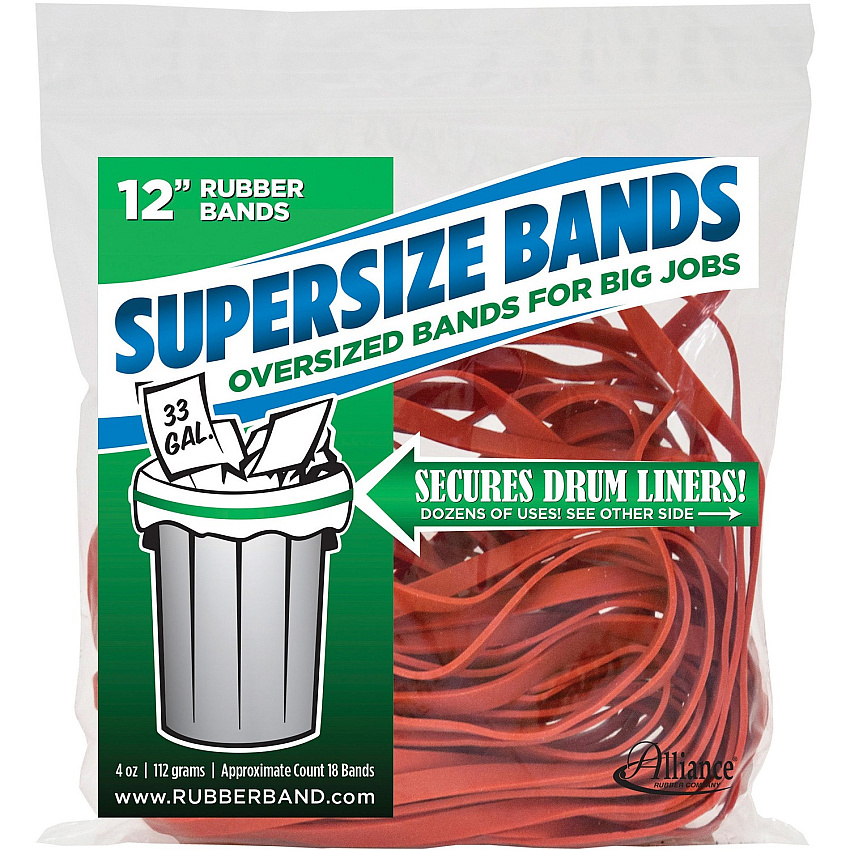 Alliance Rubber SuperSize Bands Size: Large - 12" Length x 0.3" Width - Reusable, Heavy Duty, Environmentally Friendly, Elastic, Strong, Stretchable - Latex - Red - 18 / Pack (08994)