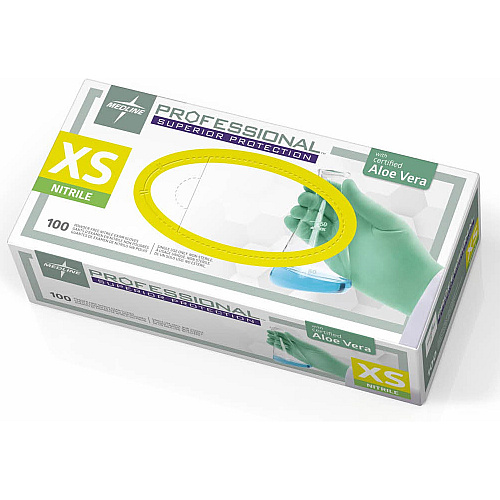 Medline Professional Series Aloetouch Gloves 5.9 mil Thickness x 9.50" Glove Length - X-Small Size - Green - Latex-free, Non-sterile, Textured - For Laboratory Application - 100 / Box (PRO31760)