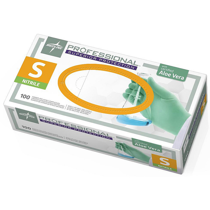 Medline Professional Series Aloetouch Gloves 5.9 mil Thickness x 9.50" Glove Length - Small Size - Green - Latex-free, Non-sterile, Textured - For Laboratory Application - 100 / Box (PRO31761)