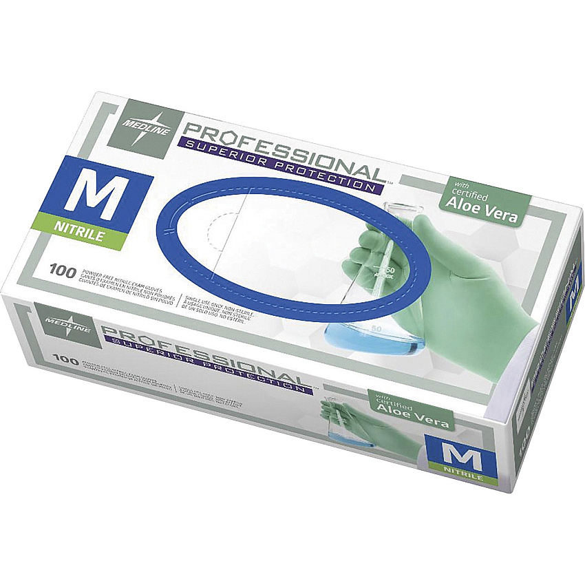 Medline Professional Series Aloetouch Gloves 5.9 mil Thickness x 9.50" Glove Length - Medium Size - Green - Latex-free, Non-sterile, Textured - For Laboratory Application - 100 / Box (PRO31762)
