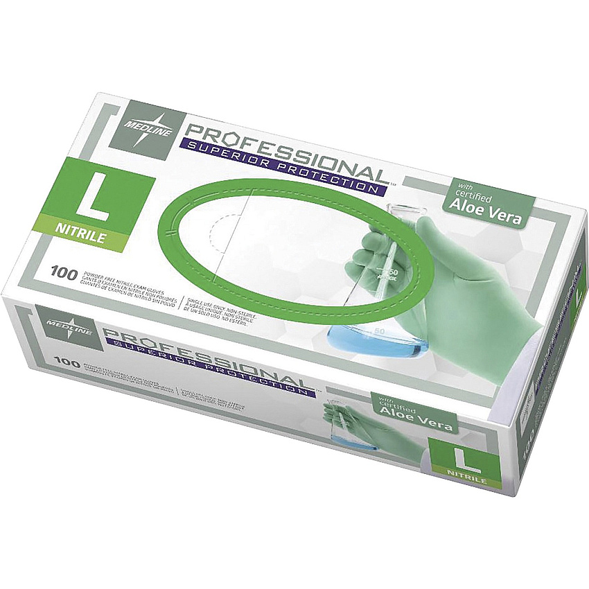 Medline Professional Series Aloetouch Gloves 5.9 mil Thickness x 9.50" Glove Length - Large Size - Green - Latex-free, Non-sterile, Textured - For Laboratory Application - 100 / Box (PRO31763)