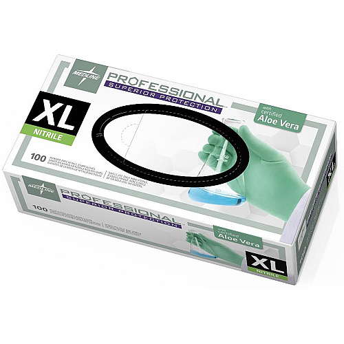 Medline Professional Series Aloetouch Gloves 5.9 mil Thickness x 9.50" Glove Length - X-Large Size - Green - Latex-free, Non-sterile, Textured - For Laboratory Application - 100 / Box (PRO31764)