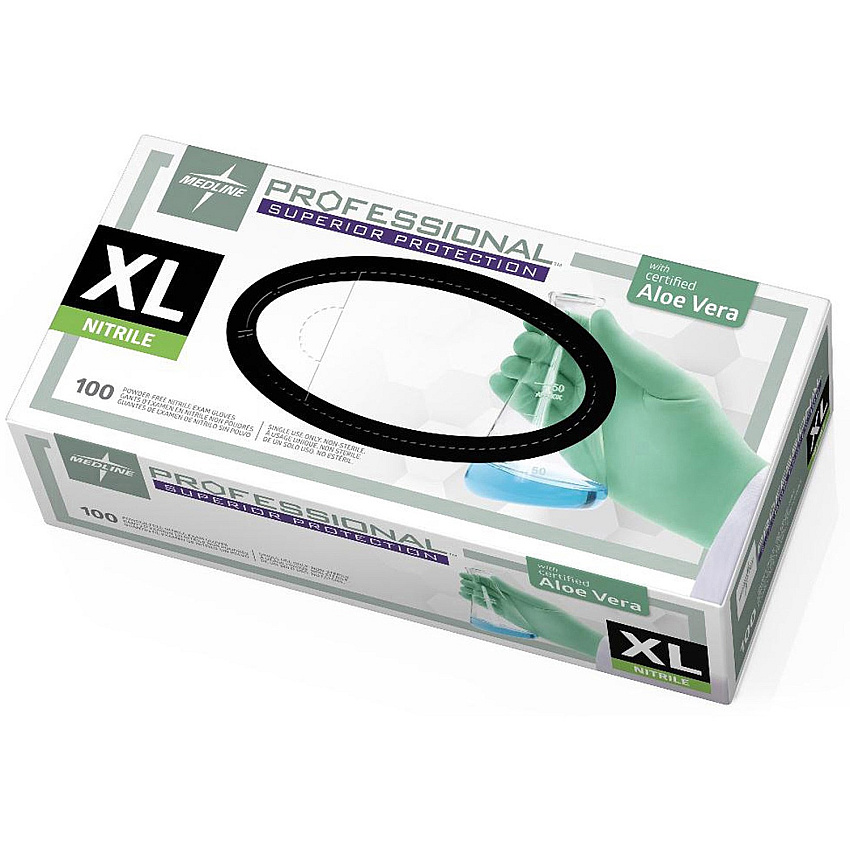 Medline Professional Series Aloetouch Gloves 5.9 mil Thickness x 9.50" Glove Length - X-Large Size - Green - Latex-free, Non-sterile, Textured - For Laboratory Application - 100 / Box (PRO31764)