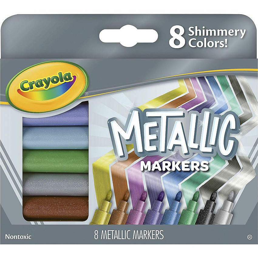 Crayola 8-color Metallic Markers Cobalt Blue, Green Machine, Slick Silver, Copper Mine, Gold Ingot, Purple Steel, Black Iron, Pink Bling Ink - 8 / Set (588628)