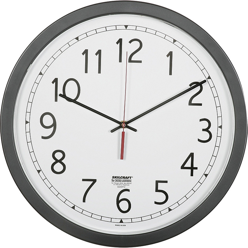 AbilityOne 6645016238824 SKILCRAFT Quartz Wall Clock, 16.5" Overall Diameter, Black Case, 1 AA Analog - Quartz - White Main Dial - Black/Plastic Case (sold separately)