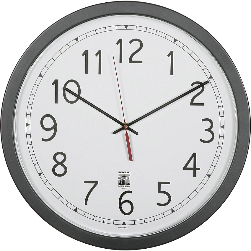 SKILCRAFT 16.5" Round SelfSet Wall Clock Analog - Quartz - White Main Dial - Black/Plastic Case - Contemporary Style (6645016238825)