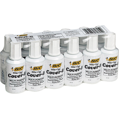 BIC Cover-it Correction Fluid Foam Wedge Applicator - 20 mL - White - Fast-drying - 1 Dozen (WOC12WEDZ)