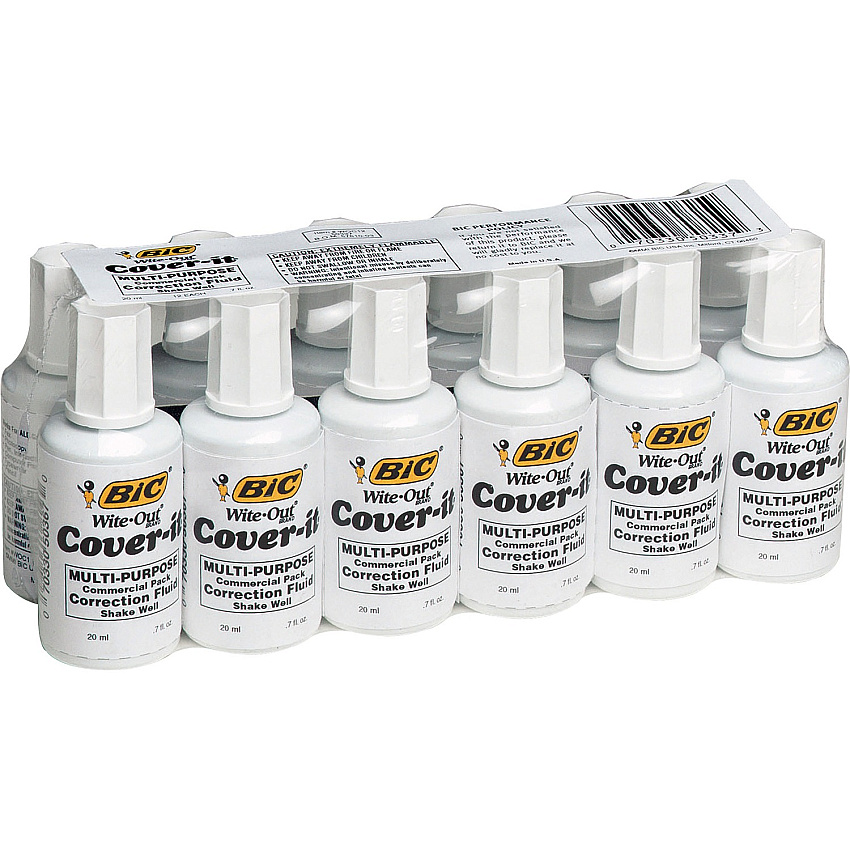 BIC Cover-it Correction Fluid Foam Wedge Applicator - 20 mL - White - Fast-drying - 1 Dozen (WOC12WEDZ)