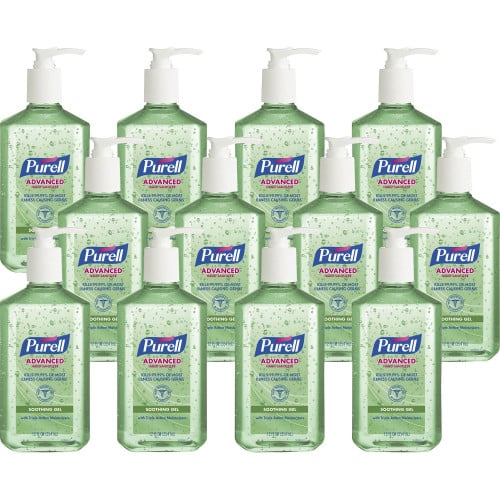 PURELL Advanced Hand Sanitizer Soothing Gel, Fresh Scent with Aloe and Vitamin E, 12 oz Pump Bottle, 12/Carton (363912CT)