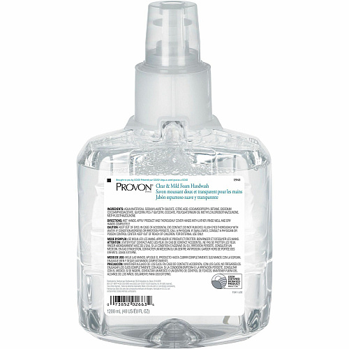 Provon LTX-12 Refill Clear & Mild Foam Handwash 1.27 quart - Pump Bottle Dispenser - Kill Germs - Skin, Hand - Moisturizing - Clear - Rich Lather, Fragrance-free, Dye-free - 1 Each (194102)