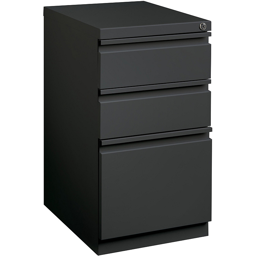 Lorell 20" Box/Box/File Mobile File Cabinet with Full-Width Pull 15" Width x 19.9" Depth x 27.8" Height - 3 x Drawer(s) for Box, File - Letter - Mobility, Casters, Drawer Extension, Security Lock, Recessed Drawer, Ball-bearing Suspension - Char (LLR66909)