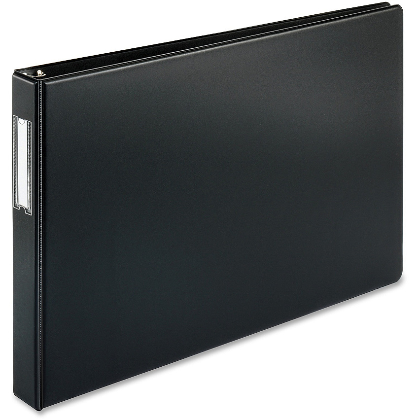Business Source Tabloid-size Round Ring Reference Binder 1" Binder Capacity - Tabloid - 11" x 17" Sheet Size - Fastener(s): Round Ring - Black - Recycled - Durable, Label Holder - 1 Each (BSN44100)