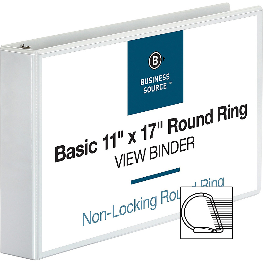 Business Source Tabloid-size Round Ring Reference Binder 2" Binder Capacity - Tabloid - 11" x 17" Sheet Size - Fastener(s): Round Ring - White - Recycled - Durable, Clear Overlay - 1 Each (BSN45101)