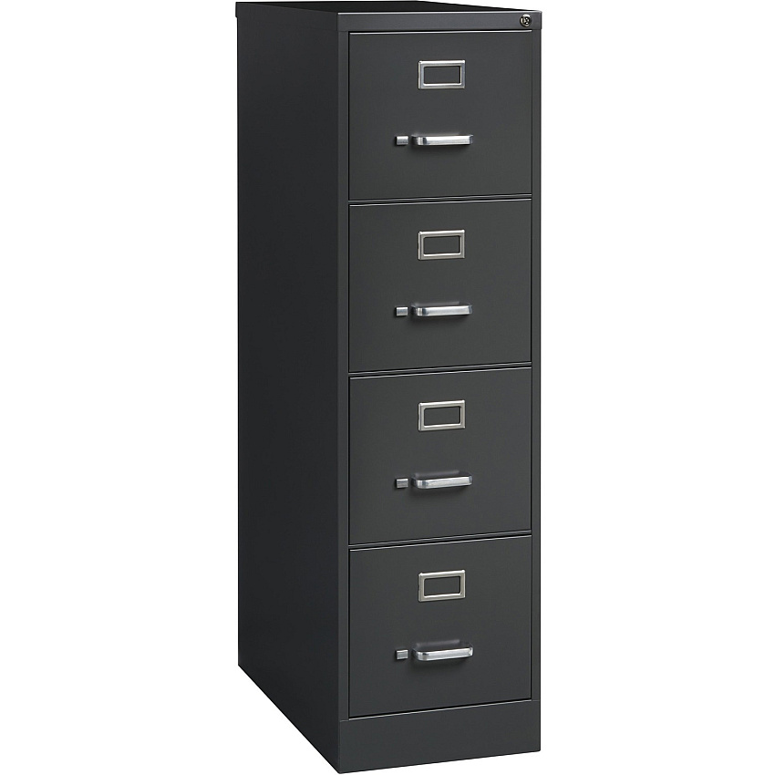 Lorell Fortress Series 26-1/2" Commercial-Grade Vertical File Cabinet 15" Width x 26.5" Depth x 52" Height - 4 x Drawer(s) for File - Letter - Vertical - Drawer Extension, Security Lock, Label Holder, Pull Handle - Charcoal - Steel - Recycled (LLR66912)