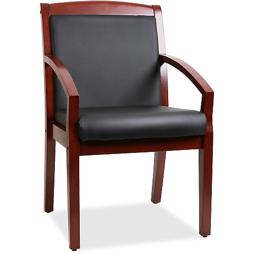 Lorell Sloping Arms Wood Frame Guest Chair Black Seat Color - Bonded Leather Seat Material - Black Back Color - Bonded Leather Back Material - Cherry Frame Color - Wood Frame Material - Four-legged Base - 1 Each (LLR20014)