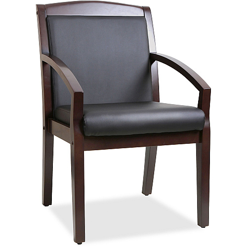 Lorell Sloping Arms Wood Frame Guest Chair Black Seat Color - Bonded Leather Seat Material - Black Back Color - Bonded Leather Back Material - Espresso Frame Color - Wood Frame Material - Four-legged Base - 1 Each (LLR20015)