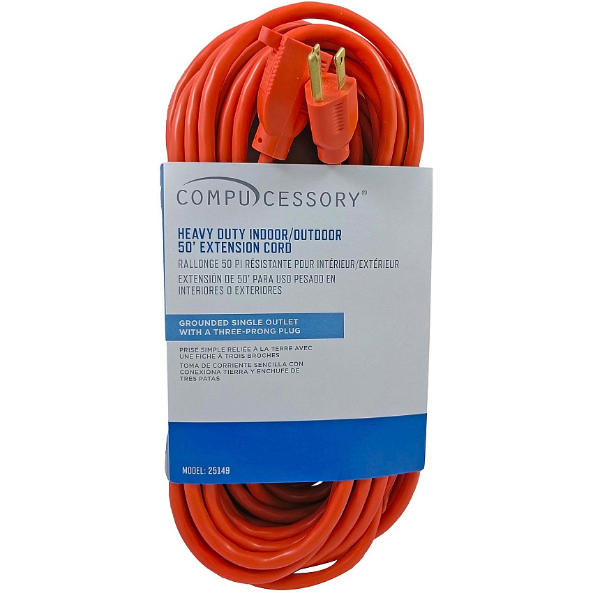 Compucessory Heavy-duty Indoor/Outdoor Extension Cord 16 Gauge - 125 V AC / 13 A - Orange - 50 ft Cord Length - 1 Each (25149)