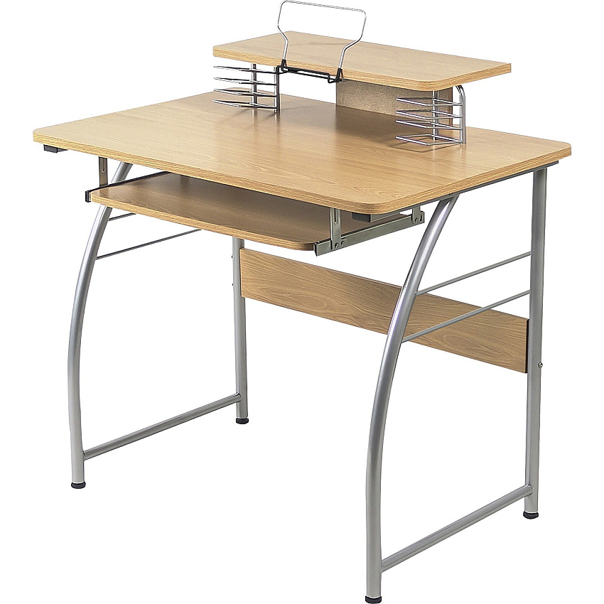 Lorell Computer Desk with Upper Shelf Laminated Rectangle Top - 23.60" Table Top Width x 35.40" Table Top Depth - 35.20" Height - Computer, Tablet, Laptop, Document, File, CD/DVD, Accessories - Assembly Required - Maple - Metal - Steel Frame Ma (LLR14337)
