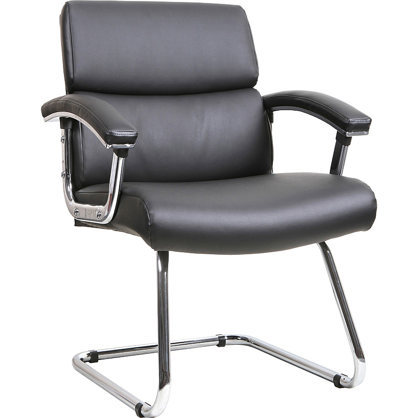 Lorell Padded Arm Guest Chair Black Seat Color - Bonded Leather Seat Material - Black Back Color - Sled Base - Black - Leather - 1 Each (LLR20019)