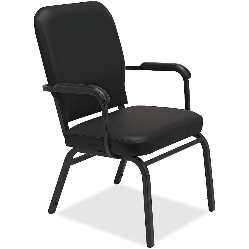 Lorell Oversize Stack Chairs with Arms Black Seat Color - Vinyl Seat Material - Black Back Color - Vinyl Back Material - Steel Frame Material - Four-legged Base - 2 / Carton (LLR59600)