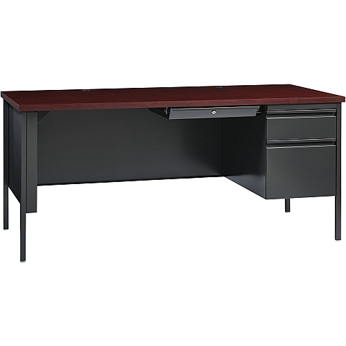 Lorell Fortress Series 66" Right-Pedestal Desk Rectangle Top - 66" Table Top Width x 30" Table Top Depth x 1.12" Table Top Thickness - 29.50" Height - Office, File - Assembly Required - Laminated, Mahogany - Steel - 1 Each (LLR60916)